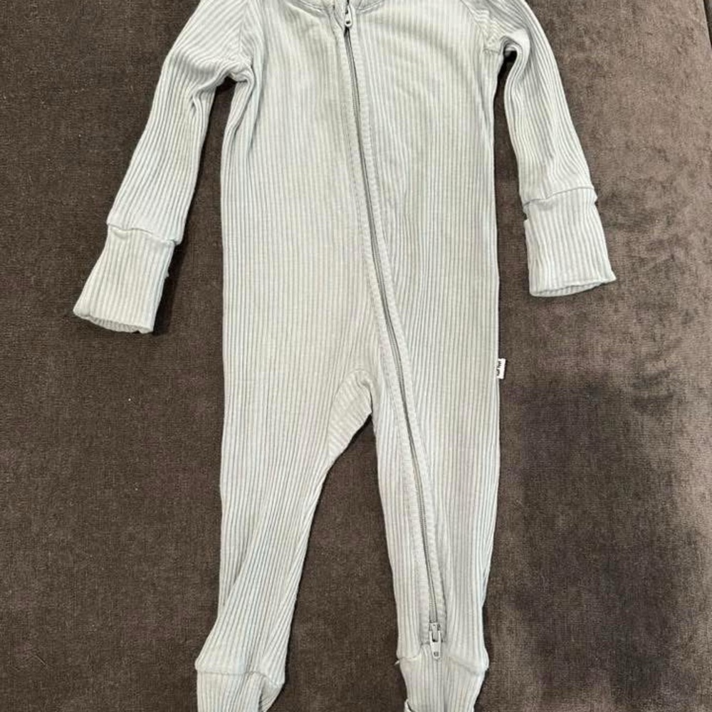 Little Sleepies Ribbed Light Blue Zippy